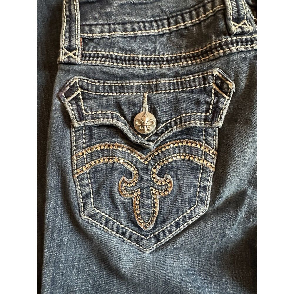 Rock Revival Womens Sz 27 Debbie Straight Blue Jeans Low Rise Medium Wash Bling - Picture 3 of 10